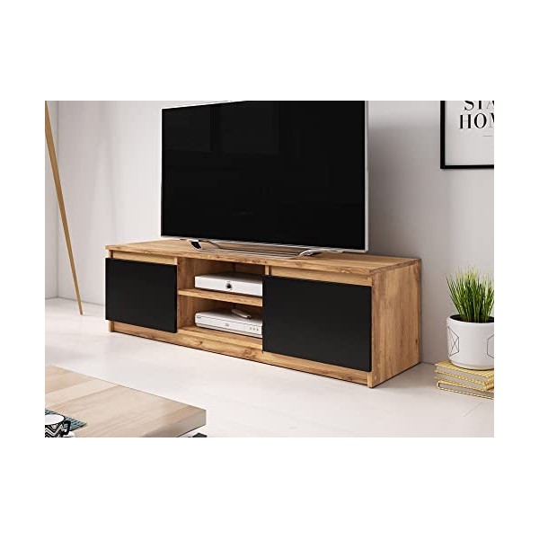 Best Mobilier - Robin - Meuble TV - 120 cm - Style Industriel - Noir/Bois