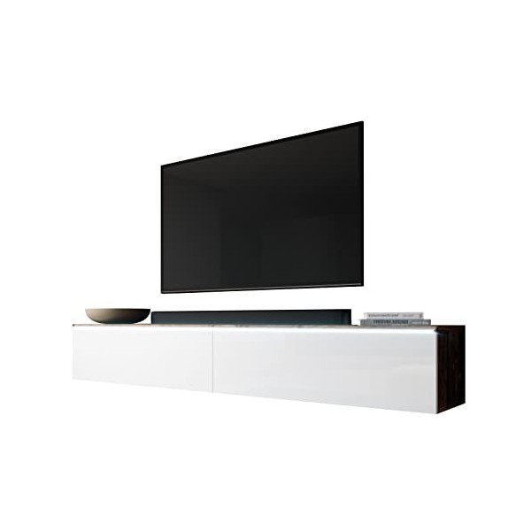 Furnix Meuble TV Bargo - Blanc Oldwood - sans éclairage LED - 180 x 34 x 32 cm - Meuble TV - Commode - 2 Compartiments avec P