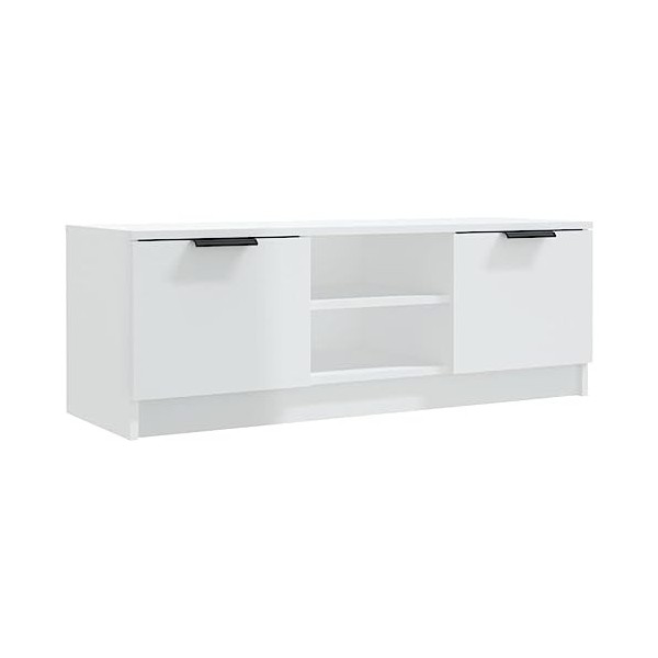 vidaXL Meuble TV Centre de Divertissement Armoire Basse Armoire Stéréo Meuble de Salon Salle de Séjour Blanc Brillant 102x35x