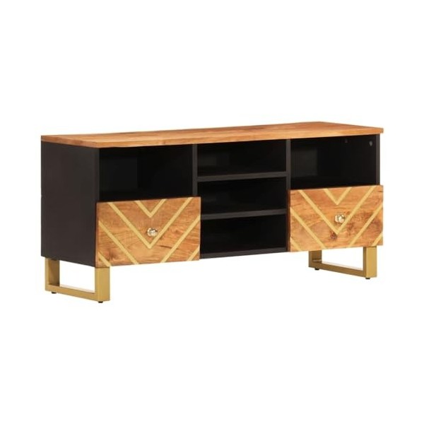 vidaXL Meuble TV Marron et Noir 100x33,5x46 cm Bois Massif de manguier