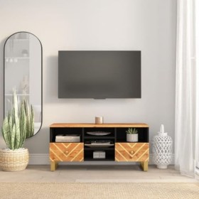 vidaXL Meuble TV Marron et Noir 100x33,5x46 cm Bois Massif de manguier