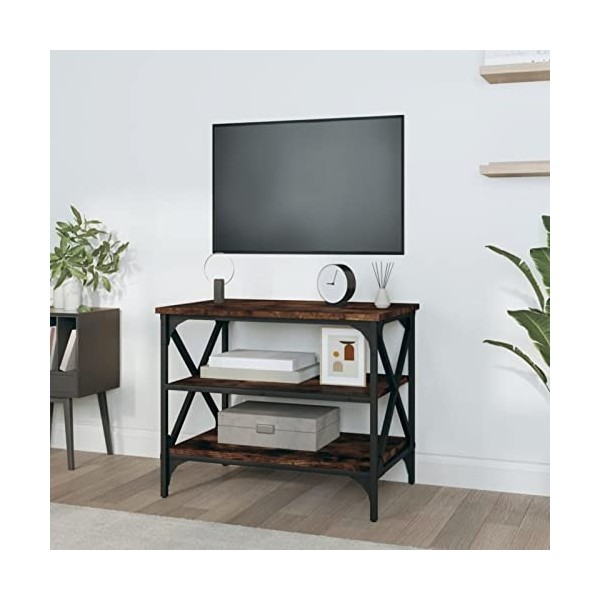 Tidyard Meuble TV de Style Industriel Meuble de Télévision Meuble de Rangement Chêne fumé 60x40x50 cm Bois dingénierie