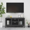 JUNZAI Meuble TV Anthracite 105x35x52 cm Acier et Verre,Meuble TV,Table Basse Salon Meuble TV,Table Basse LED Couleurs