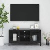 JUNZAI Meuble TV Noir 105x35x52 cm Acier et Verre,Meuble TV,Table Basse Salon Meuble TV,Table Basse LED Couleurs