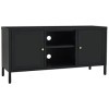 JUNZAI Meuble TV Noir 105x35x52 cm Acier et Verre,Meuble TV,Table Basse Salon Meuble TV,Table Basse LED Couleurs