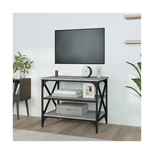 Tidyard Meuble TV de Style Industriel Meuble de Télévision Meuble de Rangement Chêne fumé 60x40x50 cm Bois dingénierie