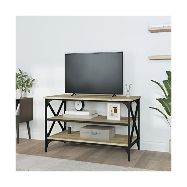 Tidyard Meuble TV de Style Industriel Meuble de Télévision Meuble de Rangement Chêne fumé 60x40x50 cm Bois dingénierie
