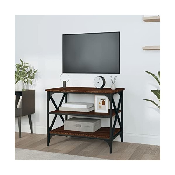 Tidyard Meuble TV de Style Industriel Meuble de Télévision Meuble de Rangement Chêne fumé 60x40x50 cm Bois dingénierie