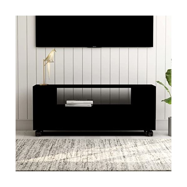Meuble TV avec 2 tiroirs | Style Scandinave | Rangement matériel télé Audio Video Gaming | 120x35x43cm Noir