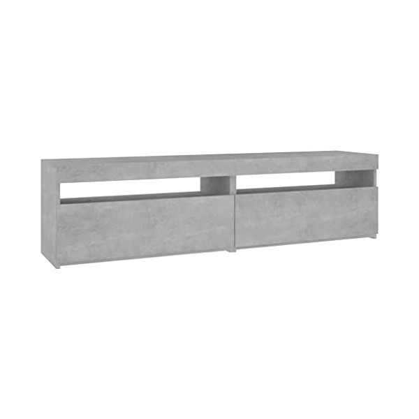 homiuse Meubles TV 2 Pcs avec Lumières LED Gris Béton 75x35x40 cm Meuble HiFi Aspect Moderne Support de TV Table Télévision M