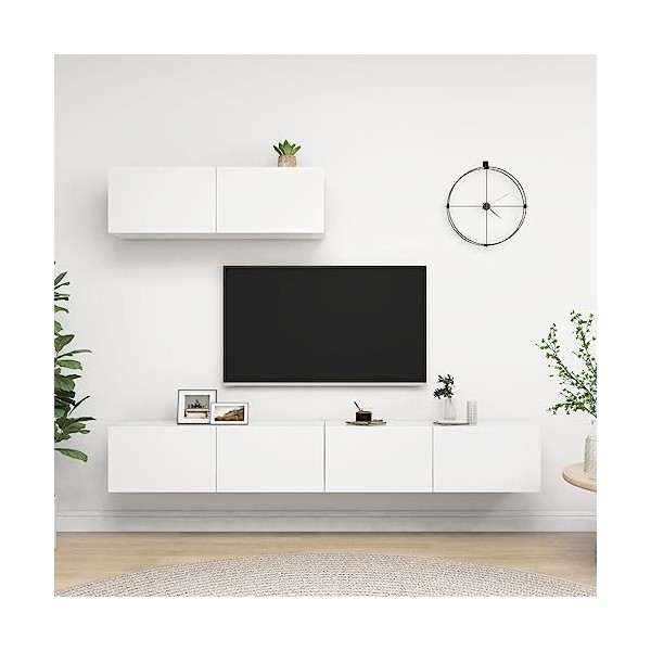 vidaXL 3X Meubles TV Centres de Divertissement Suspendus Muraux Armoires Stéréo Salon Salle de Séjour Maison Intérieur Blanc 