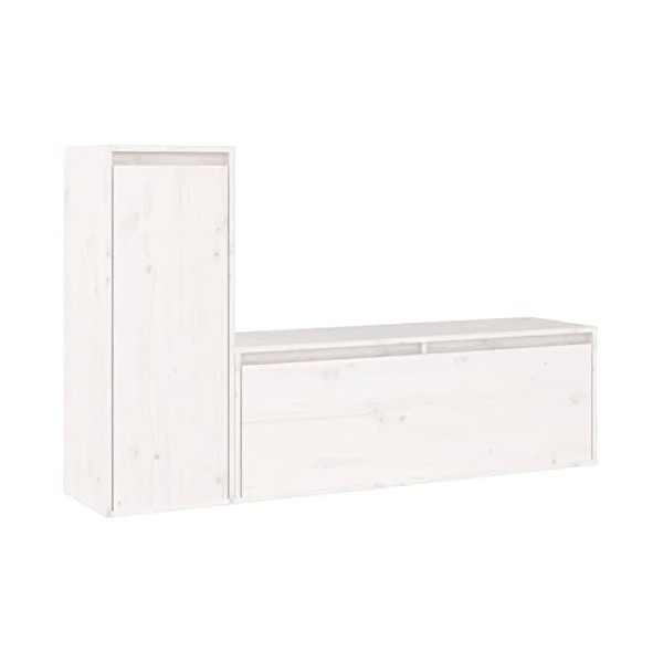 GuyAna Meubles TV 2 pcs Blanc Bois Massif de pin,Table Basse LED Couleurs,Meuble TV,Table Basse Salon Meuble TV