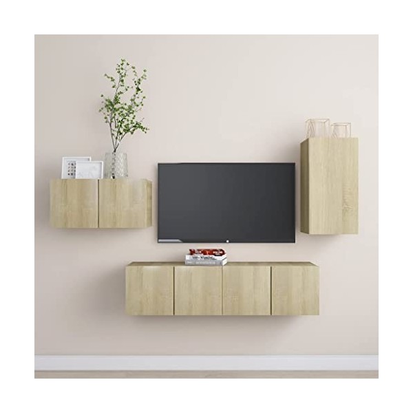 WREWING Meuble TV,Support pour Téléviseur Jusqu’à 50-80 Pouces,Table Télé avec Étagères Réglables,Bas Table TV Support de Tél