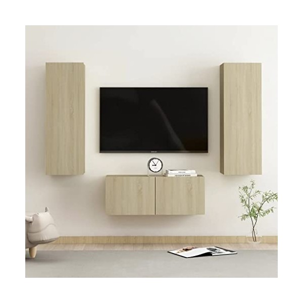 Ensemble de Meubles TV 3 pcs Chêne Sonoma Aggloméré - Meuble TV, Armoire Basse Centre, Support Télé pour Salon Chambre,