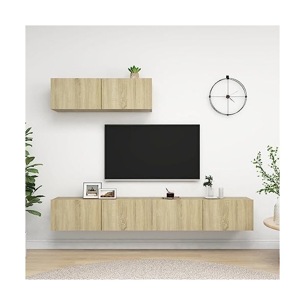 Meubles TV 3 pcs Chêne Sonoma Aggloméré - Meuble TV, Armoire Basse Centre, Support Télé pour Salon Chambre,