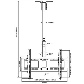 Support De Plafond Réglable pour Téléviseur - Support TV Au Plafond, pour Les Téléviseurs De 32 À 65 Pouces, Support TV Au Pl
