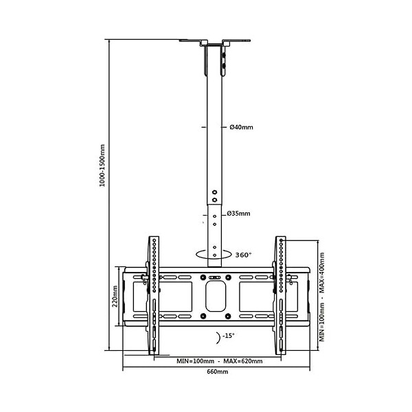 Support De Plafond Réglable pour Téléviseur - Support TV Au Plafond, pour Les Téléviseurs De 32 À 65 Pouces, Support TV Au Pl