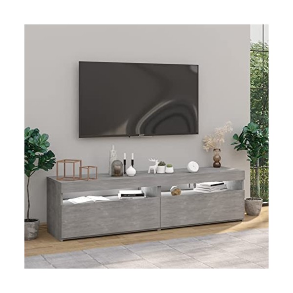 Module TV pour salle à manger, meubles TV avec lumières LED 2 unités Gris béton 75 x 35 x 40 cm Meuble Kit de montage facile