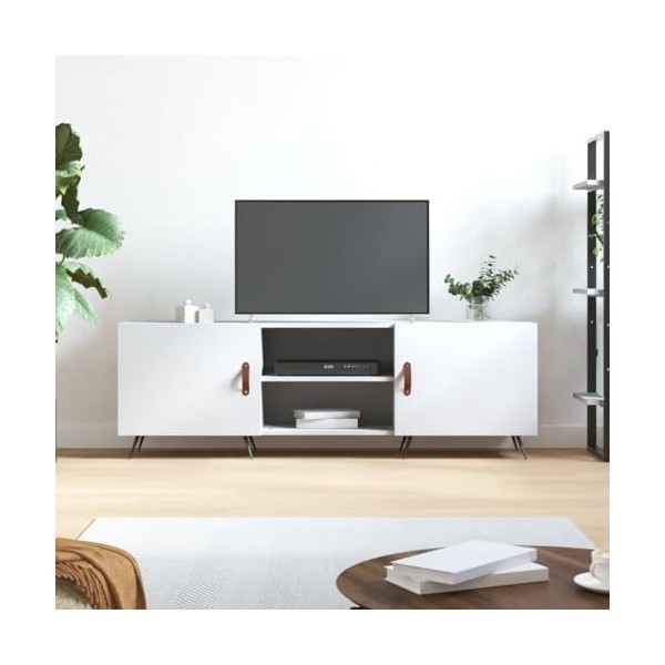 Annlera Meuble TV Blanc 150x30x50 cm Bois dingénierie Banc TV Maison Chambre à Coucher Plateau Stable Placer Livres Tasses A