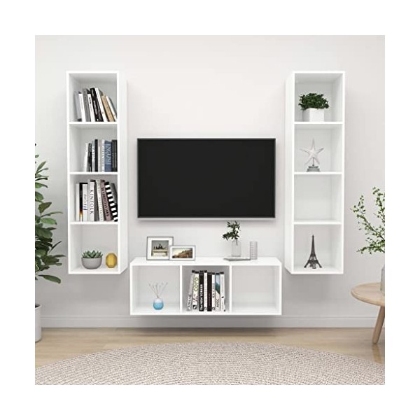 Générique Ensemble de Meuble TV 3 pcs Blanc Aggloméré,66.5 KG,3079754, Meubles, Meubles TV