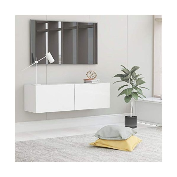 Meuble TV blanc 100 x 30 x 30 cm en bois dingénierie