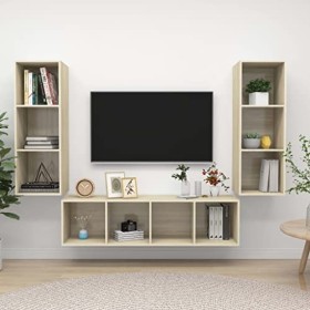 Ensemble de Meuble TV 3 pcs Chêne Sonoma Aggloméré - Armoire Basse Centre de Divertissement Meuble Stéréo Salon Salle de Séjo