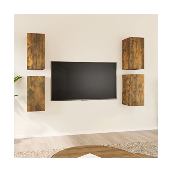 ZEYUAN Meubles TV 4 pcs Chêne fumé 30,5x30x60 cm Bois dingénierie,Meuble TV,Table Basse Salon Meuble TV,Table Basse LED Coul