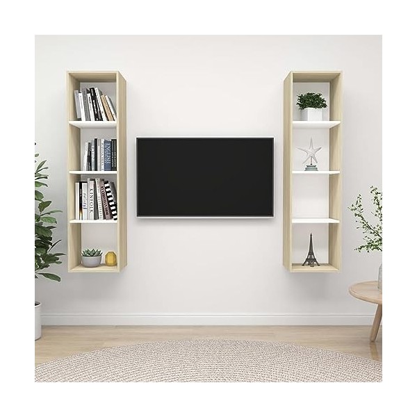 Camerina Meubles TV muraux 2 pcs Blanc et chêne Sonoma Aggloméré,Meuble TV,Meuble TV Moderne,Meuble de Salon