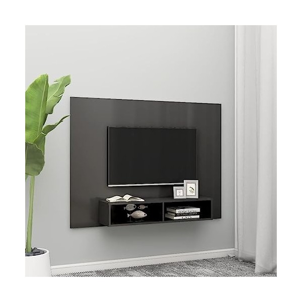 DCRAF Centres de divertissement et meubles TV, meuble TV mural en bois gris brillant 135 x 23,5 x 90 cm