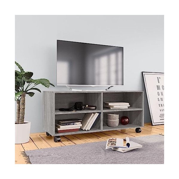 RAUGAJ Centres de divertissement et meubles TV - Meuble TV avec roulettes - Gris Sonoma - 90 x 35 x 35 cm - Bois dingénierie