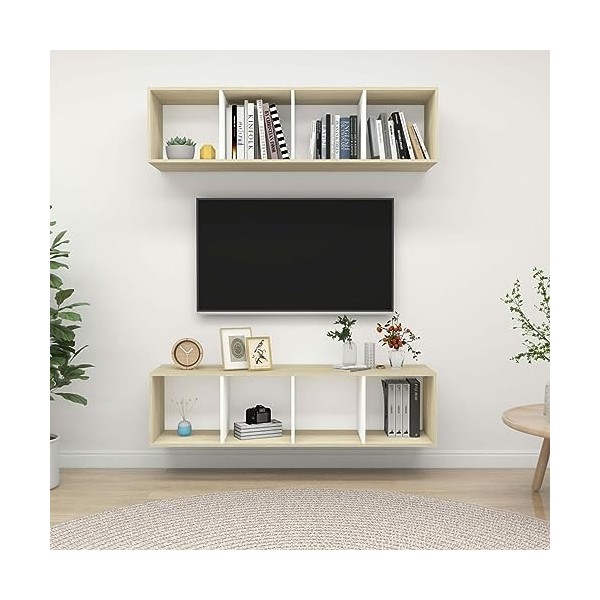ZEYUAN Meubles TV muraux 2 pcs Blanc et chêne Sonoma Aggloméré,Meuble TV,Meuble TV Moderne,Meuble de Salon