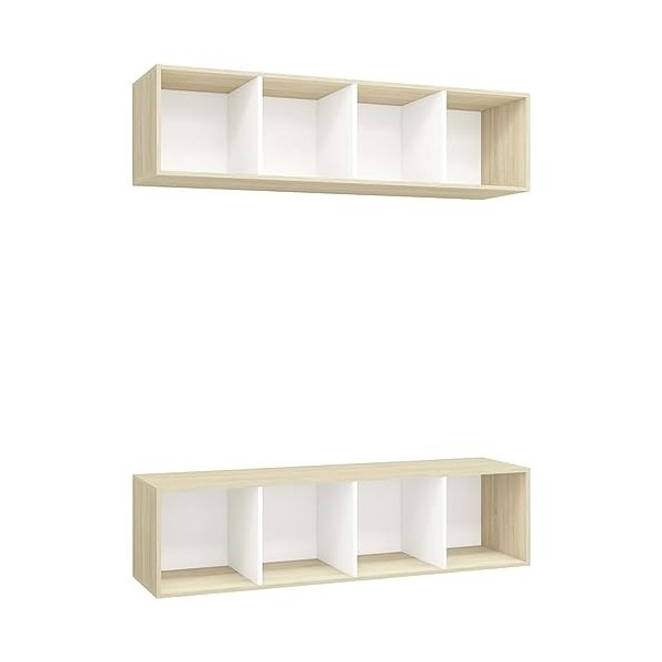 ZEYUAN Meubles TV muraux 2 pcs Blanc et chêne Sonoma Aggloméré,Meuble TV,Meuble TV Moderne,Meuble de Salon
