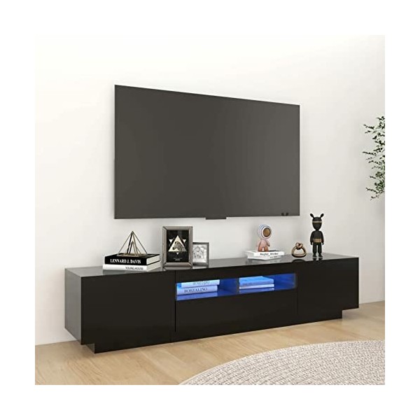 ZEYUAN Meuble TV avec lumières LED Noir 180x35x40 cm,Meuble TV,Meuble TV Moderne,Meuble de Salon