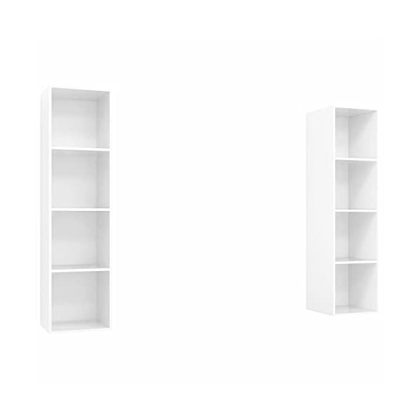 JUNZAI Meubles TV muraux 2 pcs Blanc Brillant Aggloméré,Meuble TV,Meuble TV Moderne,Meuble de Salon