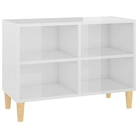 MATTUI Meuble TV de jardin avec pieds en bois massif Blanc brillant 69,5 x 30 x 50 cm