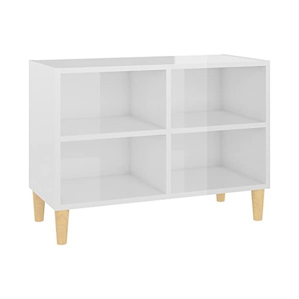 MATTUI Meuble TV de jardin avec pieds en bois massif Blanc brillant 69,5 x 30 x 50 cm