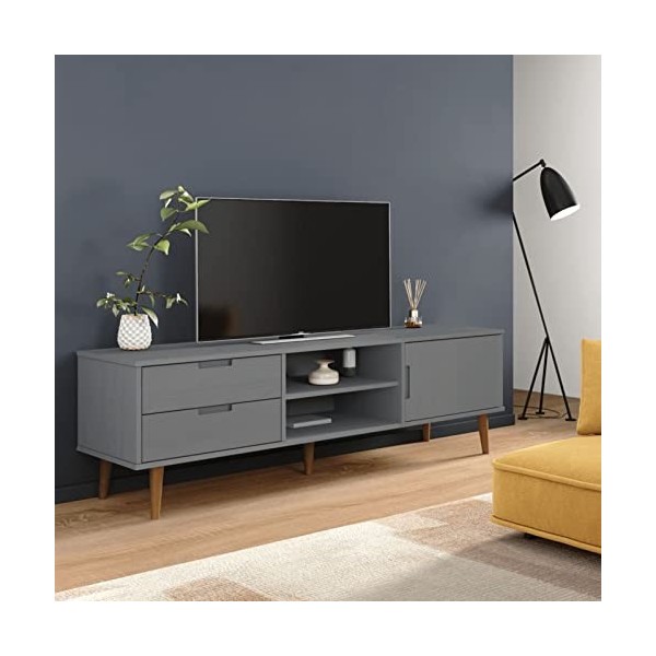 JUNZAI Meuble TV MOLDE Gris 158x40x49 cm Bois de pin Massif,Meuble TV,Meuble TV Moderne,Meuble de Salon