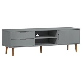 JUNZAI Meuble TV MOLDE Gris 158x40x49 cm Bois de pin Massif,Meuble TV,Meuble TV Moderne,Meuble de Salon