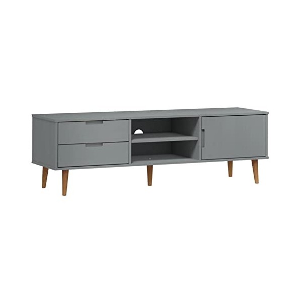JUNZAI Meuble TV MOLDE Gris 158x40x49 cm Bois de pin Massif,Meuble TV,Meuble TV Moderne,Meuble de Salon