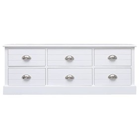 JUNZAI Meuble TV Blanc 108x30x40 cm Bois de Paulownia Solide,Meuble TV,Meuble TV Moderne,Meuble de Salon