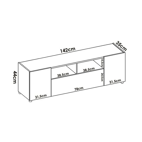 Dmora Meuble TV Etna, Bas, Buffet de Salon pour télévision, 142 x 35 x 44 cm, Blanc et chêne Noeuds, Mélamine
