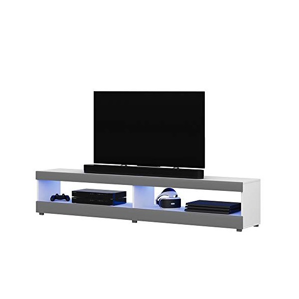 Selsey VIANSOLA - Meuble TV/Meuble de Salon Blanc Mat/Gris Brillant, 140 cm, éclairage LED Inclus 