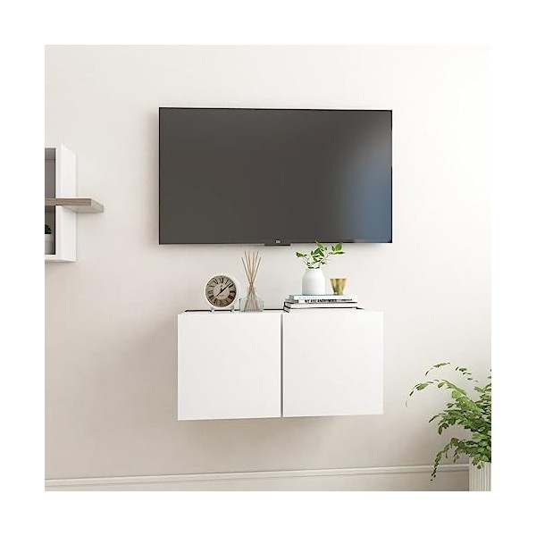 Meuble TV Suspendu Blanc 60x30x30 cm - Meuble télé, Meuble TV Industriel, Meuble Chambre, Convient pour Salon ou Chambre