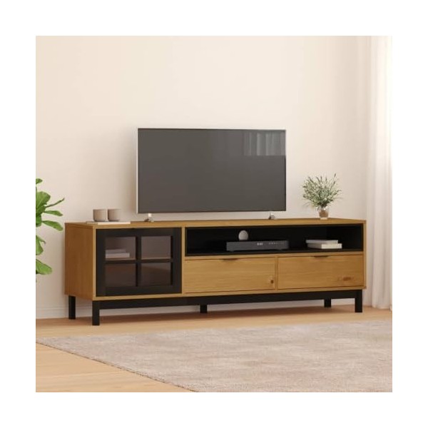 Générique Meuble TV avec Porte vitrée FLAM 158x40x50cm Bois Massif de pin,30.75 KG,357821, Meubles, Meubles TV