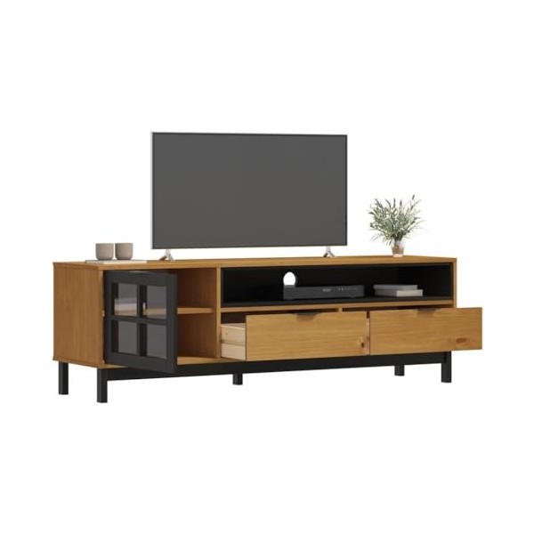 Générique Meuble TV avec Porte vitrée FLAM 158x40x50cm Bois Massif de pin,30.75 KG,357821, Meubles, Meubles TV