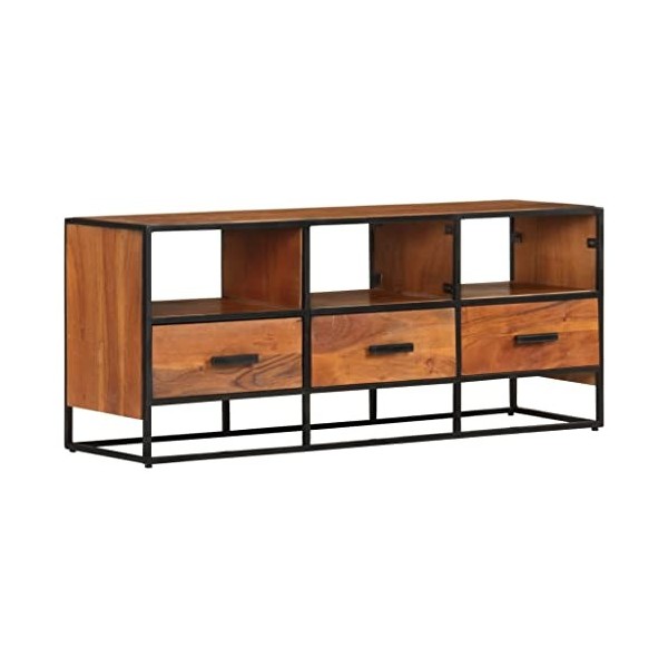 Meuble TV avec 3 tiroirs | Style Industriel | Rangement matériel télé Audio Video Gaming | 110x30x45cm Marron