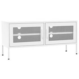 Meuble TV avec 2 Portes | Style Contemporain | Rangement matériel télé Audio Video Gaming | 105x35x50cm Blanc