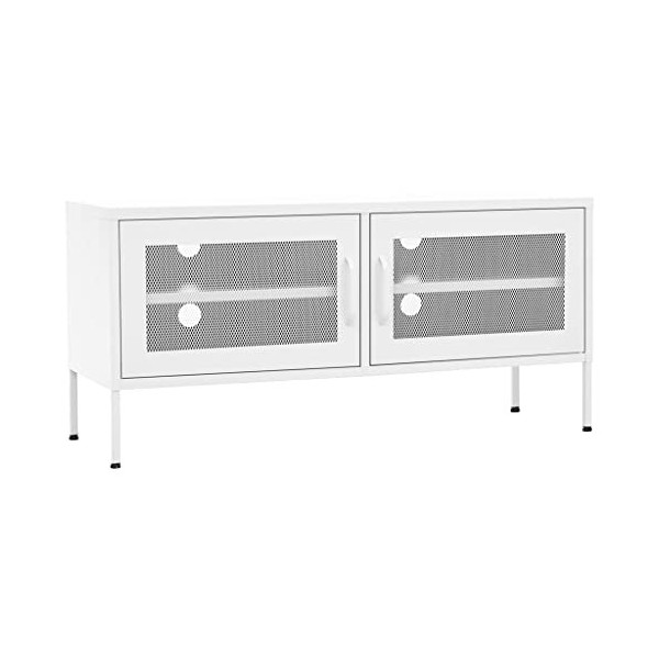 Meuble TV avec 2 Portes | Style Contemporain | Rangement matériel télé Audio Video Gaming | 105x35x50cm Blanc