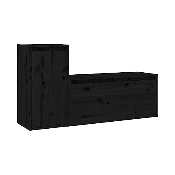TV Meuble, Meuble Tele, Meuble TV Chambre, Meuble TV IindustrielMeubles TV 2 pcs Noir Bois Massif de pinConvient à la Chambre
