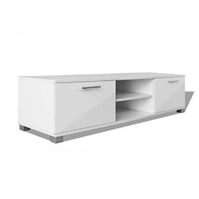 Meuble TV avec 2 Portes | Style Contemporain | Meuble Hi-FI Armoire télé Salon séjour | 120x40,3x34,7cm Blanc à Haute Brillan